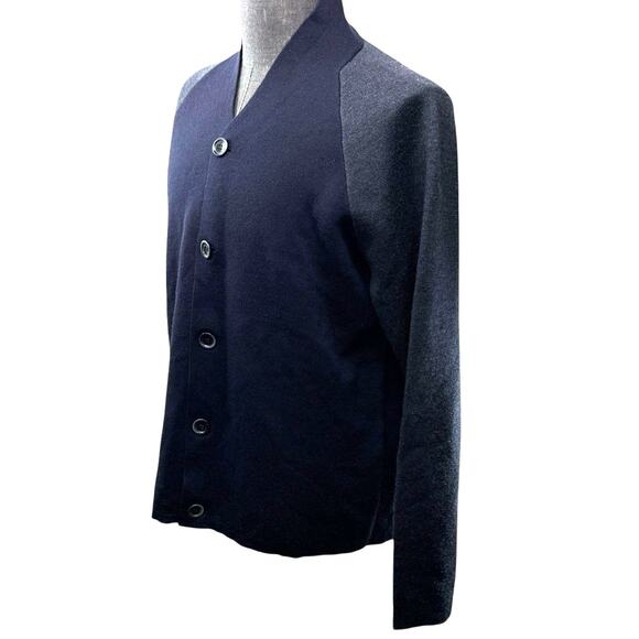 Emporio Armani Cardigan Sweater Men XL Raglan Shawl 2 Tone Navy Gray Wool Blend - Picture 5 of 11